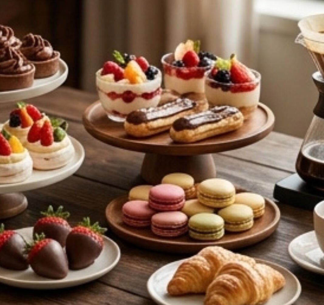Estaciones Dulces & Café: Repostería artesanal acompañada de barra de café de especialidad.
